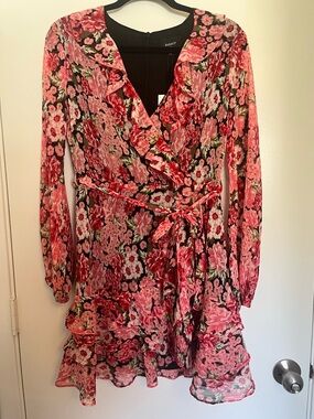 Bardot Pink Floral Ruffle Wrap Dress